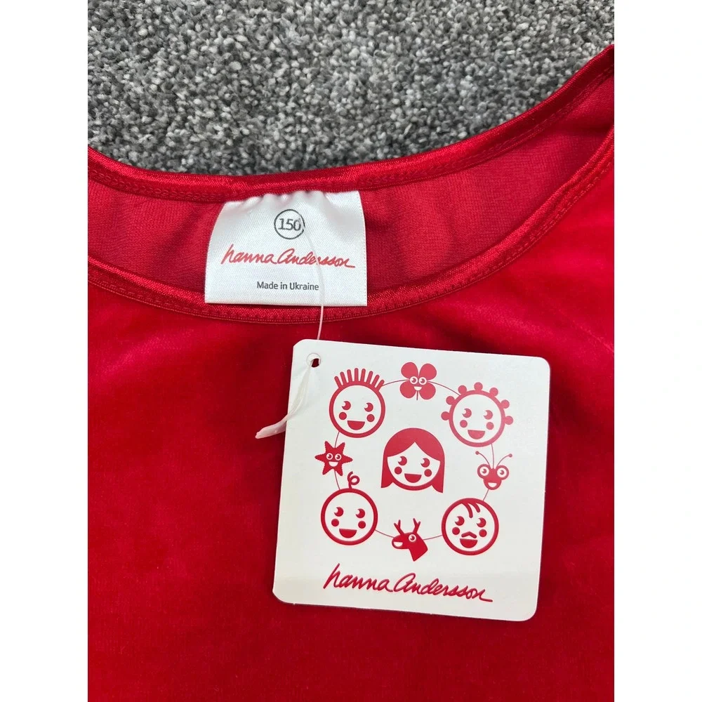 Hanna Andersson Red Velvet Tiered Ruffle Dress Girls Size‎ 150 Long Sleeve NEW
